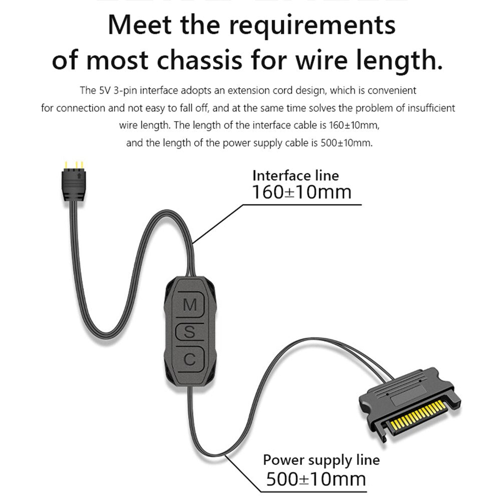 COOLMOON CM-LS40 5V ARGB PC Case LED Light Bar SATA 3PIN Desktop Computer Lamp Strip 40cm Motherboard RGB Decoration Accessory
