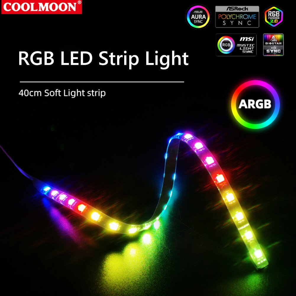 COOLMOON CM-LS40 5V ARGB PC Case LED Light Bar SATA 3PIN Desktop Computer Lamp Strip 40cm Motherboard RGB Decoration Accessory